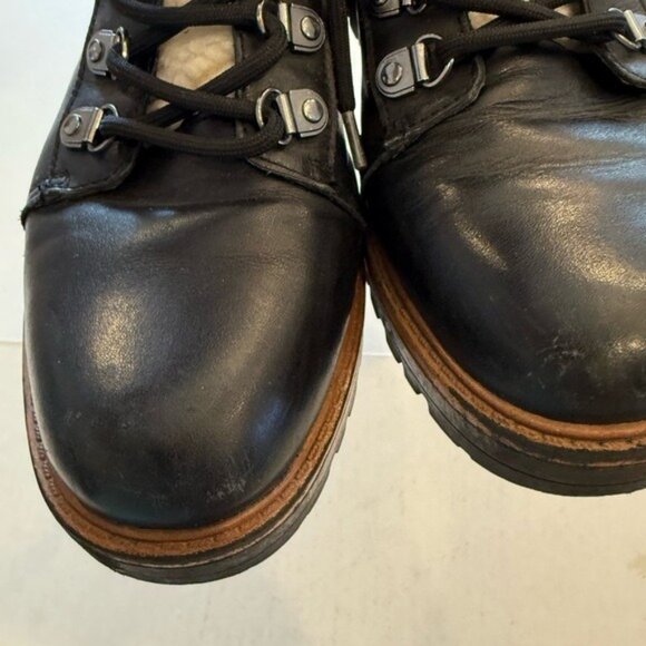 Marc Fisher Isabel Black Leather Faux Fur Lined Lace-Up Hiker Boots Size 9M - Picture 4 of 11